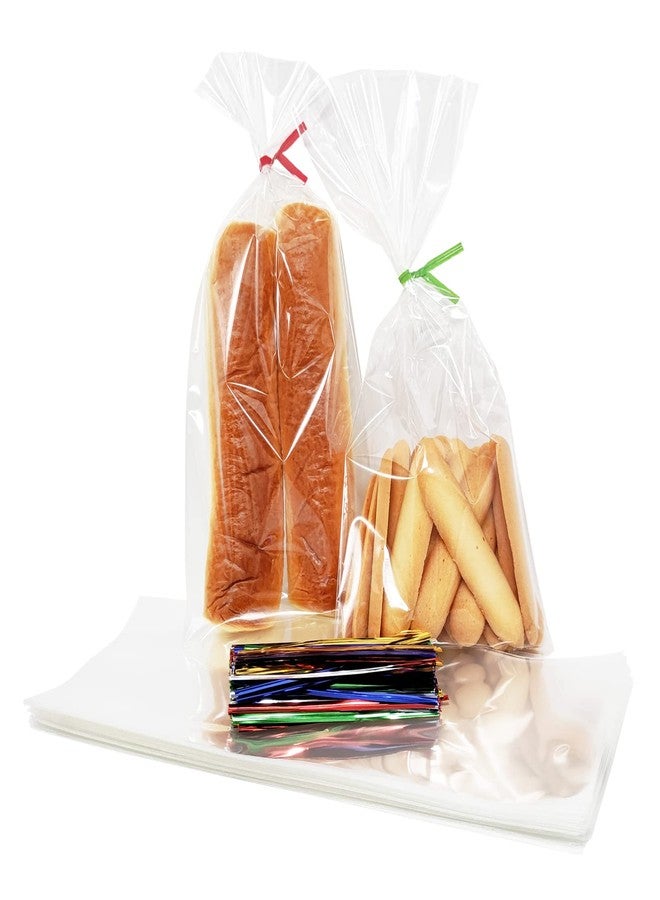 XLSFPY 100PCS Cellophane Bags 5x11 inches, Clear Treat Bags with 4’’ Twist Ties, Plastic Cello Bags - 1.4 mils Thick OPP Rice Crispy Bags for Gift Goodie Favor Candy Cake Pop Birthday Party Cookies (5’’ x 11’’) - Image 1